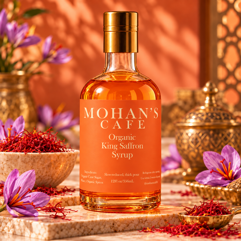 Mohan's Cafe Organic Indian Gulab Jamun Syrup, Flavored Simple Syrup for Cocktails, Mocktails, Chai, Coffee & Tea