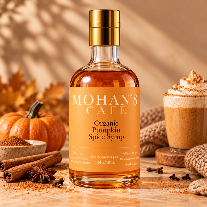 Mohan's Cafe Organic Pumpkin Spice Syrup, Flavored Simple Syrup for Cocktails, Mocktails, Coffee & Tea